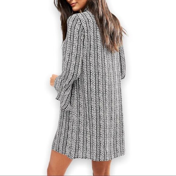 ASOS Goldie Janey Striped Leaf Printed Shift Dress With Bell Sleeves & Neck Tie - Picture 8 of 12